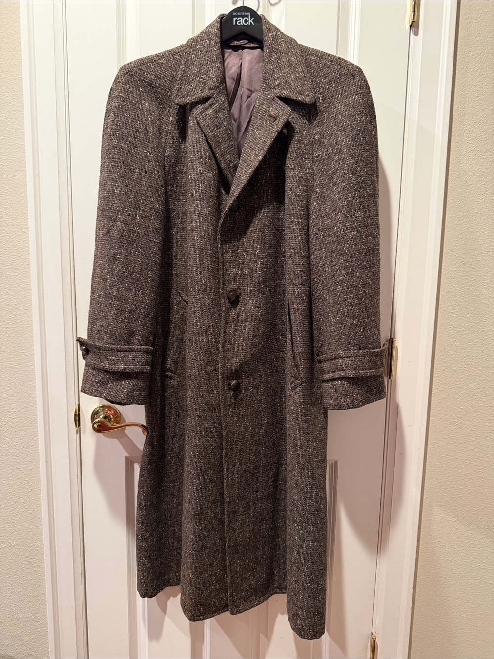Men's vVintage Long Wool Blend Trench Coat in Dark Brown
